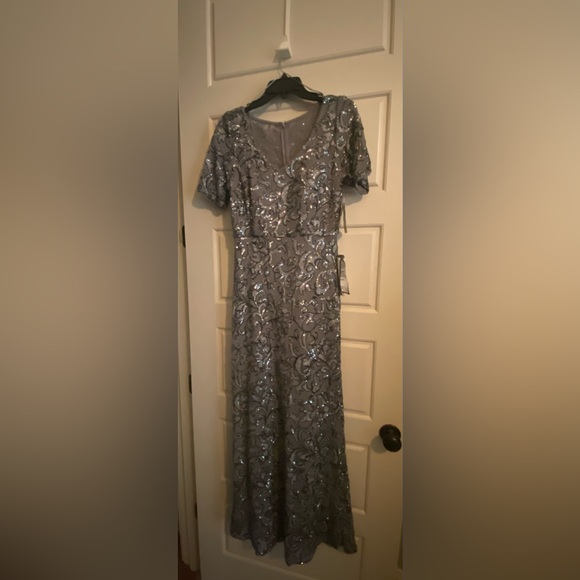 Alex Evenings Womens Gray Sequined Long Party Evening MOB Dress Gown NWT - Picture 7 of 9